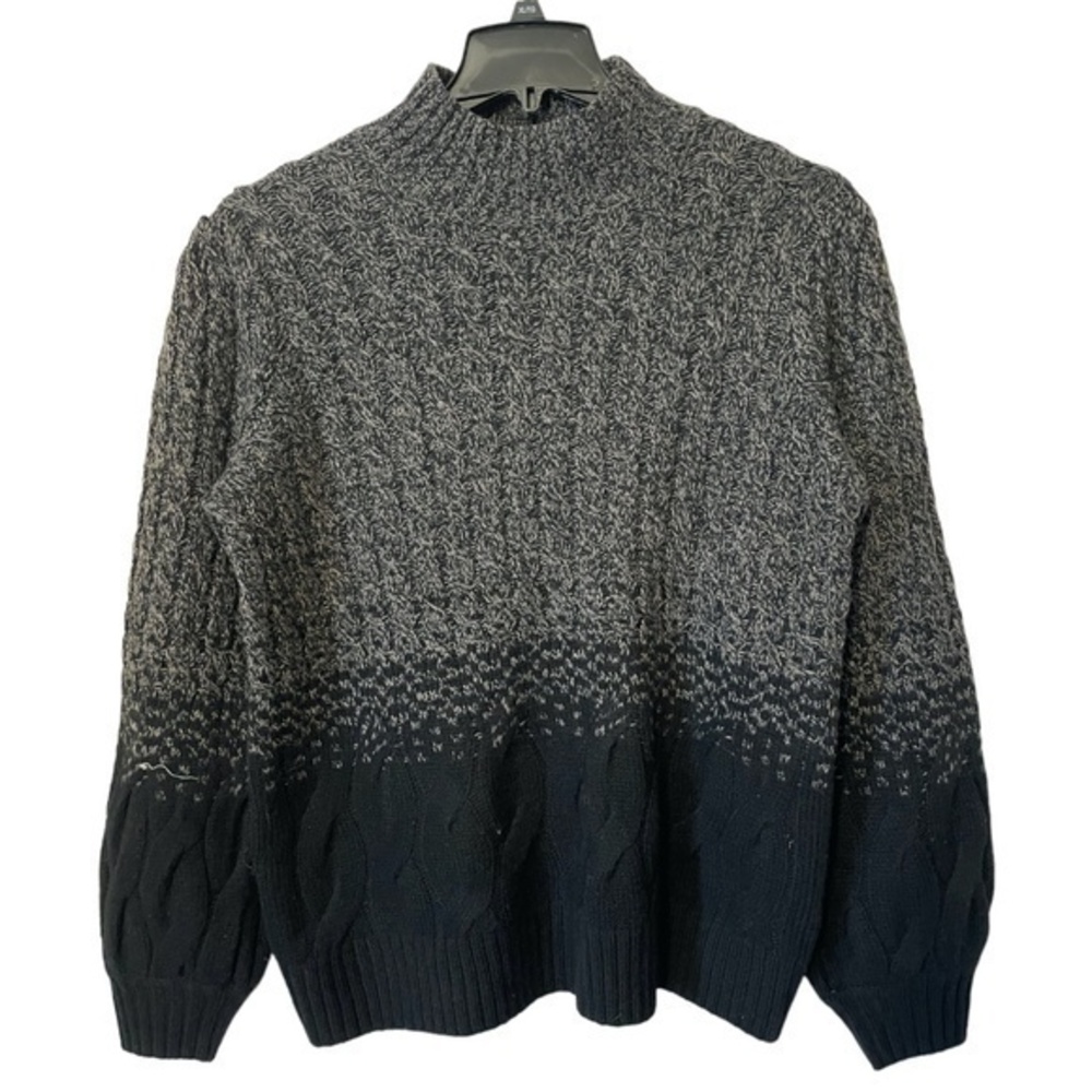 Tahari Womens Cable Knit Sweater Mock Neck Fisherman Style Wool Size XL